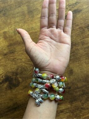 4pcs Multicolor Beaded Elephant Charm Bracelet